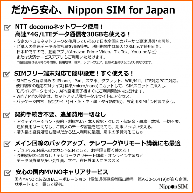 Nippon SIM日本進口 docomo 180日 30GB上網卡 4G LTE SIM 卡