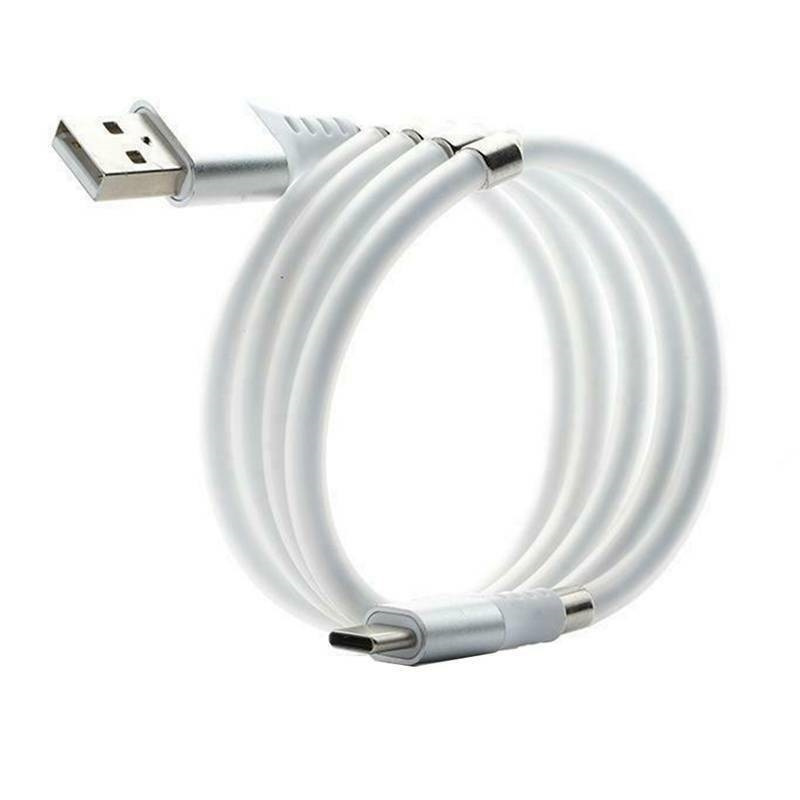 ALOK 1M 磁吸USB數據線收納式伸縮2.4A充電線收納磁吸線白色
