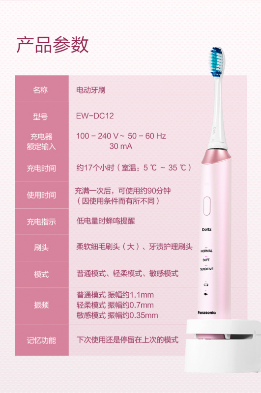 【平行進口 原裝正貨】Panasonic 樂聲 EW-DC12 電動聲波震動牙刷