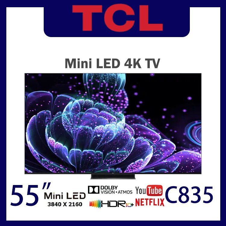 TCL - TCL 55" C83 4K Mini-LED 144Hz TV with QLED, Google TV and Onkyo 2.1 Sound System 55C835