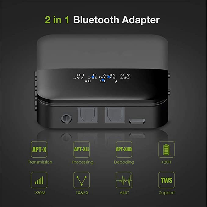 APTX HD Lossless Bluetooth 5.0 Optical 2in1 Audio Transmitter & Receiver T0602