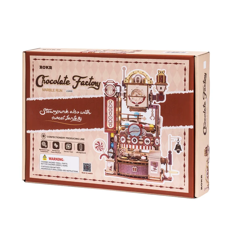 ROBOTIME - ROKR Chocolate Factory 巧克力工廠 大理石跑道 DIY 音樂盒 3D立體木質拼圖模型 LGA02