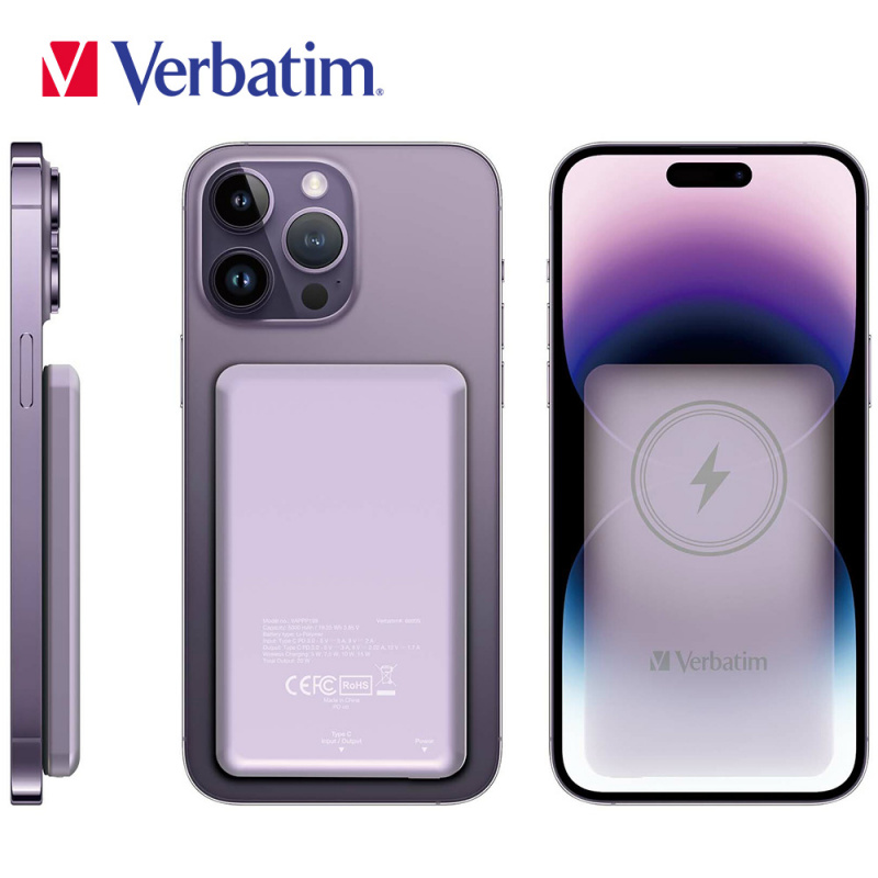 【香港行貨一年保養】Verbatim 5000mAh 磁吸無線流動充電池(#66907/#66908/#66909)