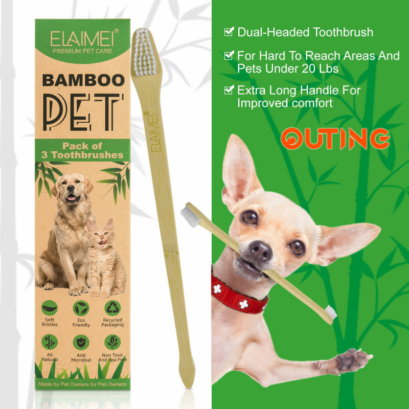 ELAIMEI 寵物牙刷3支裝 |貓狗適用動物刷牙掃