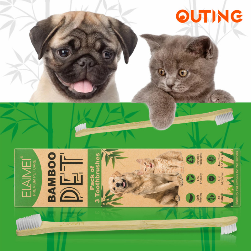 ELAIMEI 寵物牙刷3支裝 |貓狗適用動物刷牙掃