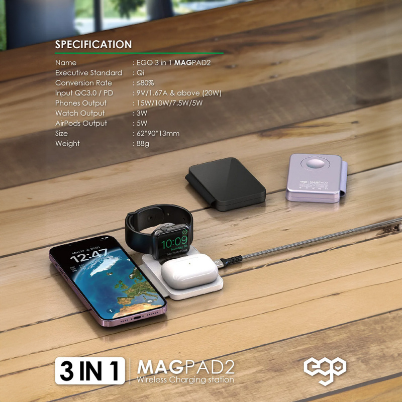 EGO 3in1 MAGPAD2 Magsafe 充電器