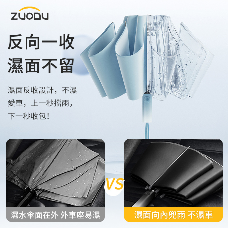 ZUODU 全自動防回彈反向納米不濕折疊傘