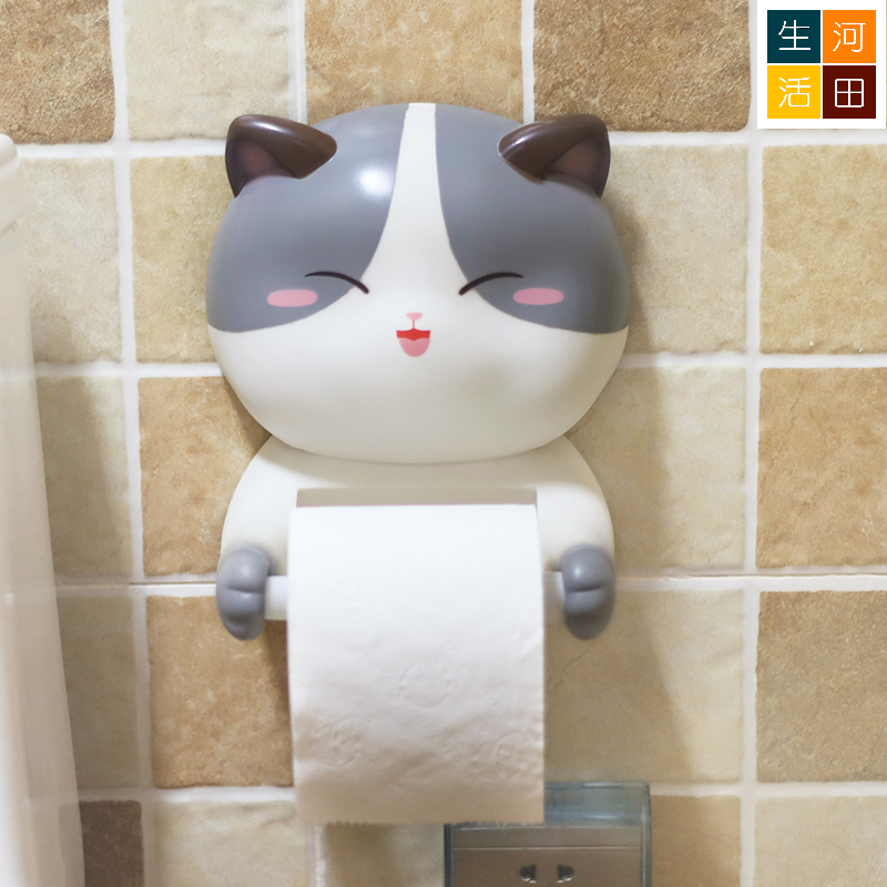 免打孔無痕貓貓廁紙架 可愛卡通卷筒紙架 廁所卷紙架 衛生紙架