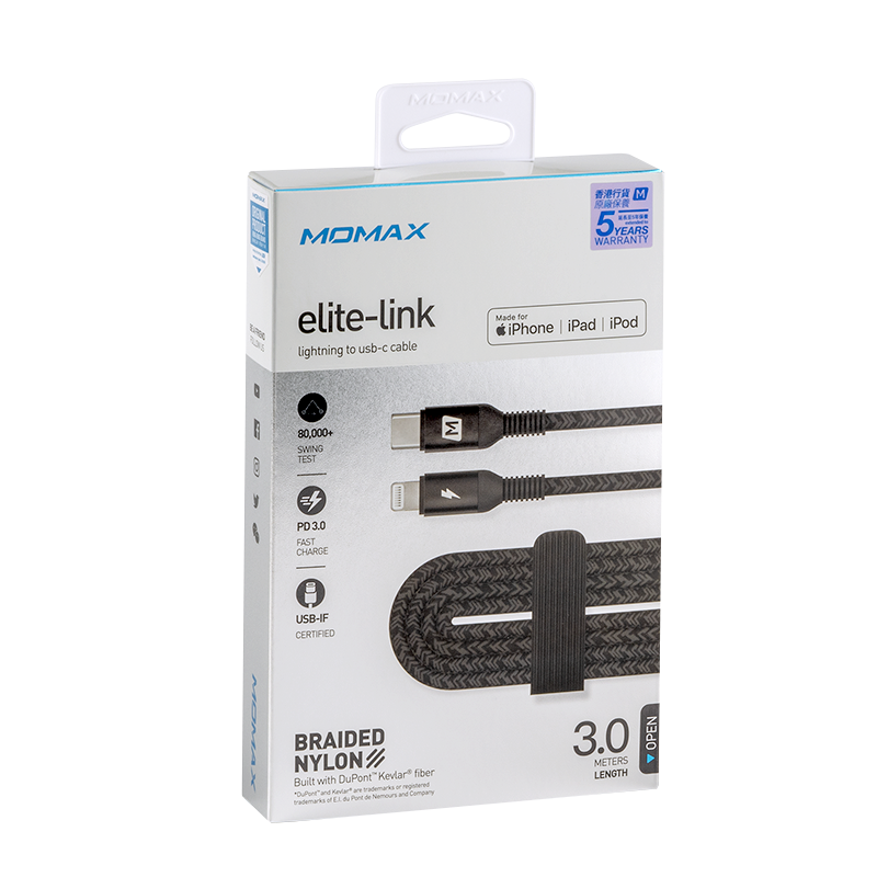 Elite Link Lightning 至 USB-C 連接線 (3米) 黑色 超長快充 DL50D