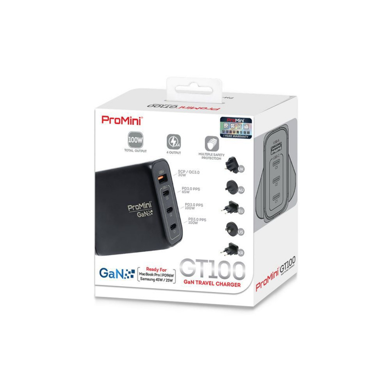 ProMini GT100 GaN 100W旅行快速充電器