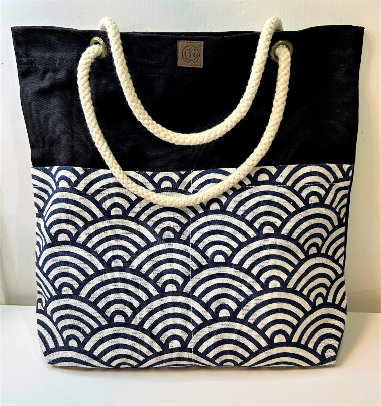 《自家製系列》海浪印花格大TOTEBAG 自家設計 MADE IN HONG KONG