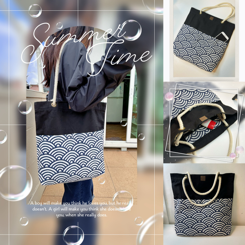 《自家製系列》海浪印花格大TOTEBAG 自家設計 MADE IN HONG KONG