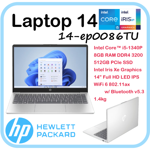 [13代 i5P] HP Laptop 14-ep0086TU ( Intel i5-1340P/ Intel Iris Xe/ 14