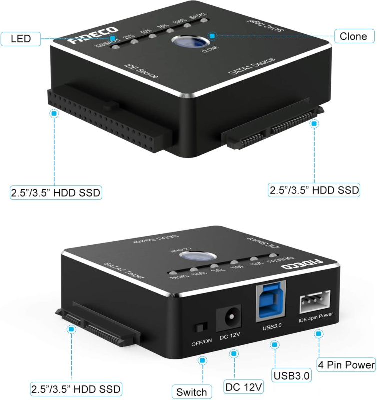 Fideco USB3.0 to IDE / SATA HDD & SSD Adapter with cable and power supply S3G-PL06