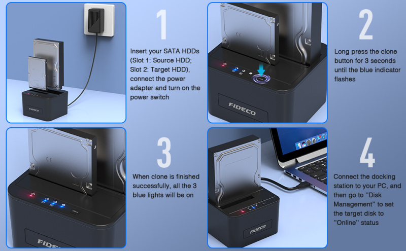 Fideco USB3.0 to SATA HDD x2 / SSD Dual-Bay Docking YPZ04-S2