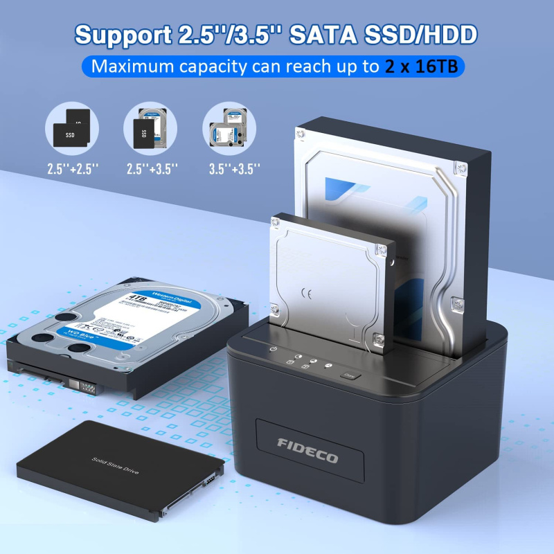 Fideco USB3.0 to SATA HDD x2 / SSD Dual-Bay Docking YPZ04-S2