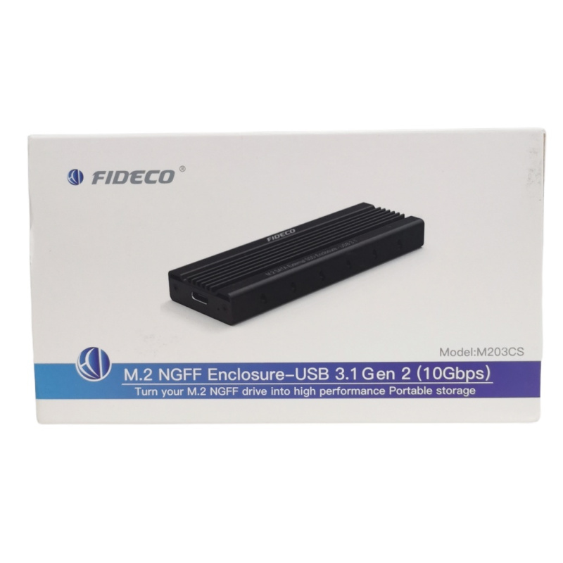 Fideco USB3.1 Gen2 Type-C / USB3.0 M.2 SATA / NGFF Enclosure M203CS Fideco USB3.1 Gen2 Type-C / USB3.0 M.2 SATA / NGFF Enclosure M203CS