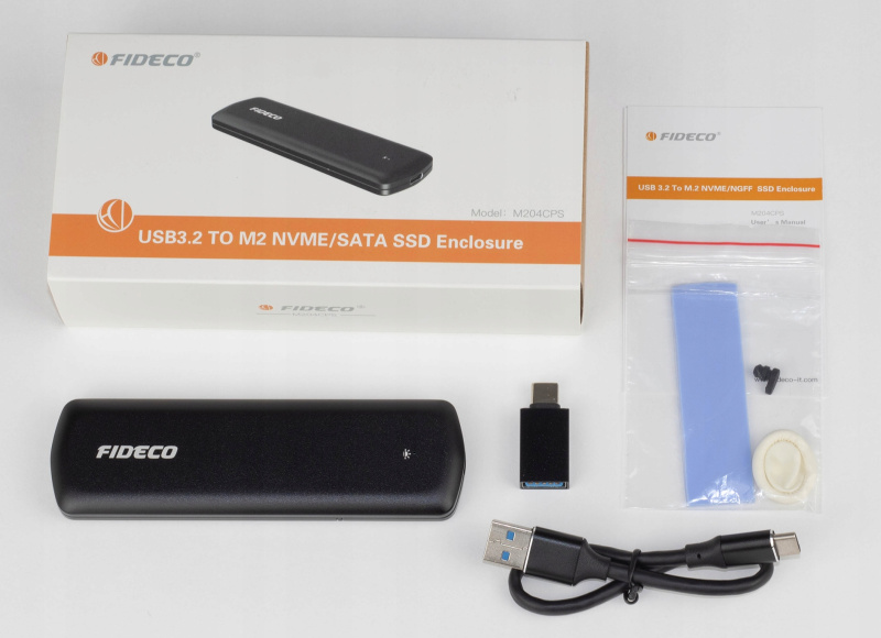 Fideco USB3.1 Gen2 Type-C / USB3.0 M.2 NVME Enclosure M204CP