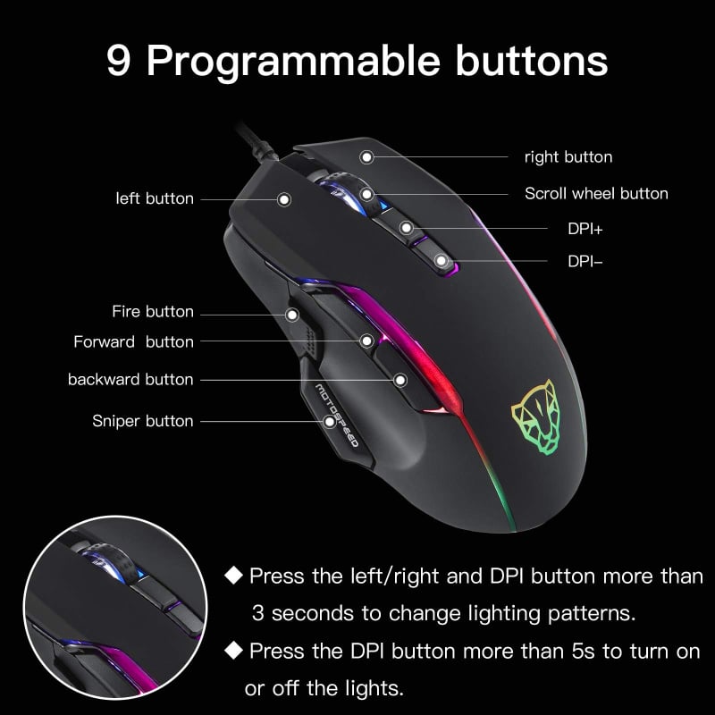 Motospeed Programmable RGB Gaming Mouse V90 電競自定義遊戲滑鼠
