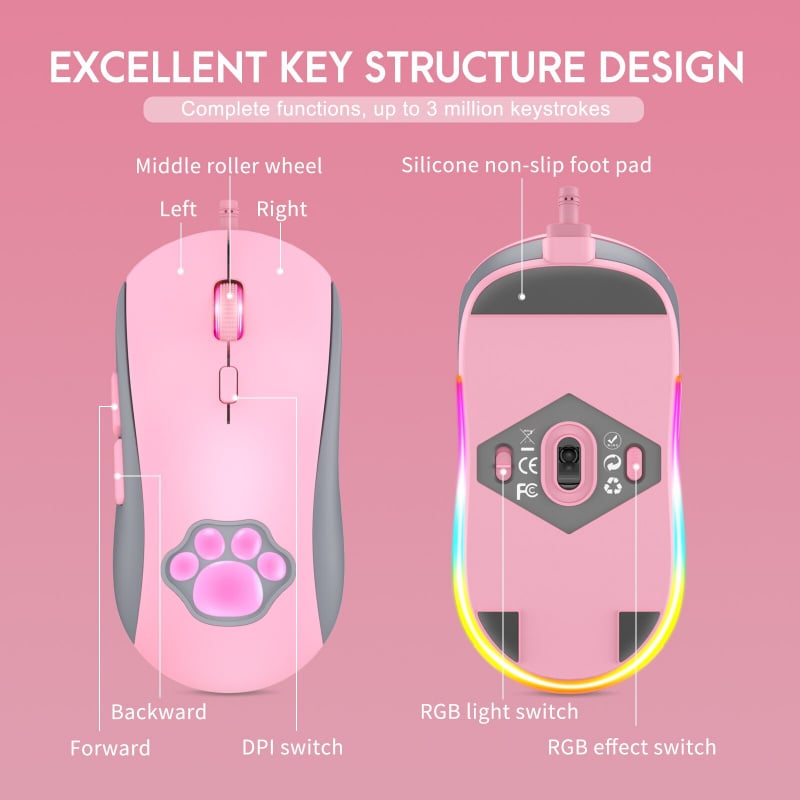 Onikuma Programmable RGB Gaming Mouse Cute Cat's Paw CW918