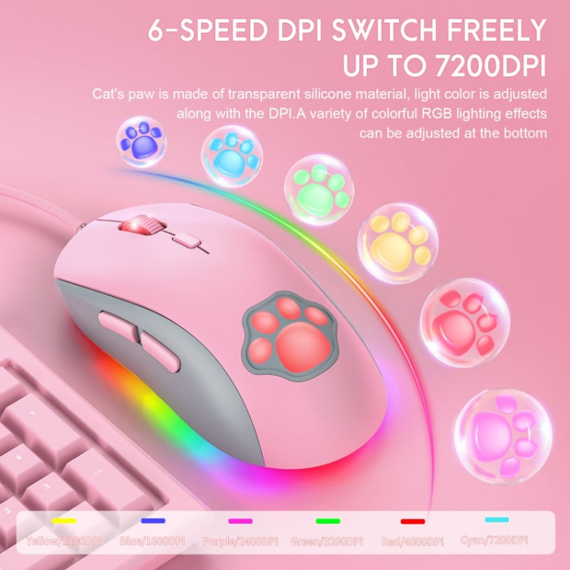 Onikuma Programmable RGB Gaming Mouse Cute Cat's Paw CW918