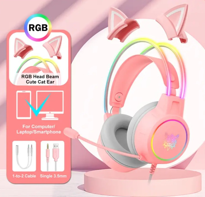 Onikuma RGB Gaming Headset with mic 頭戴式電競耳機 貓耳朵(可拆卸) X15 Pro