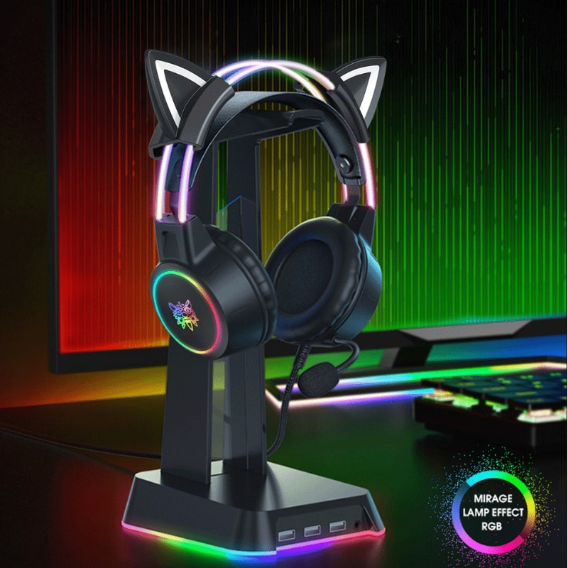 Onikuma RGB Gaming Headset with mic 頭戴式電競耳機 貓耳朵(可拆卸) X15 Pro
