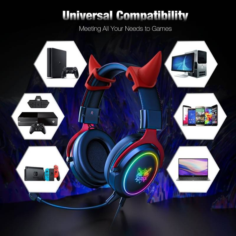 Onikuma RGB Gaming Headset with mic 頭戴式電競耳機 Devil ears(可拆卸) X10