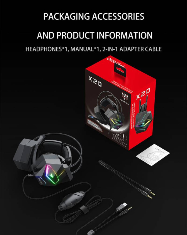 Onikuma RGB Gaming Headset with mic 頭戴式電競耳機 X20