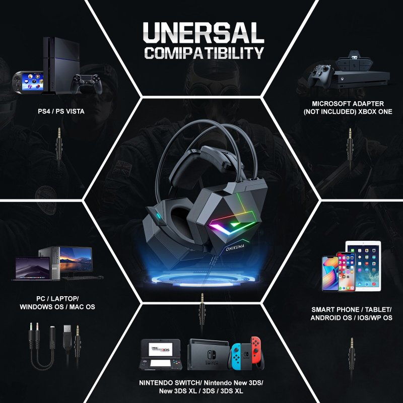 Onikuma RGB Gaming Headset with mic 頭戴式電競耳機 X20