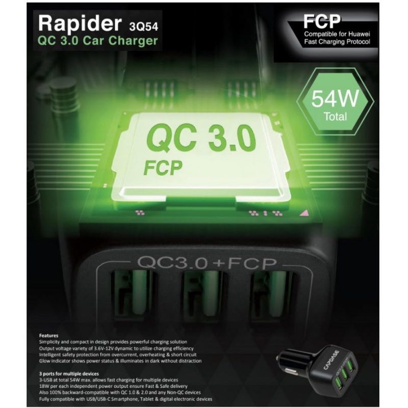 CAPDASE QC3.0 車載充電器 - Rapider 3Q54