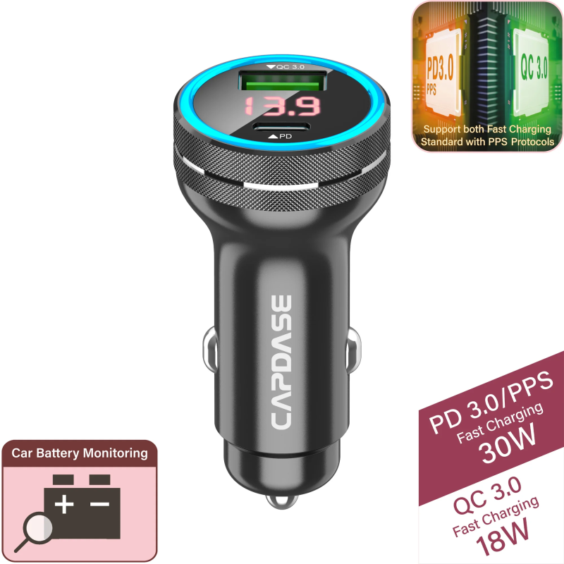 CAPDASE QC 3.0 / USB-C PD 3.0 車載充電器 – Monitor 2P48