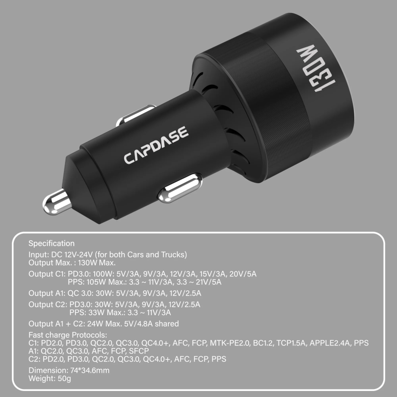 CAPDASE QC 3.0 / PD 3.0 快速充電車載充電器 – Rapider 3P130