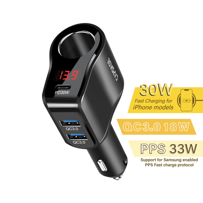CAPDASE 單插座/3-USB 快速充電車載充電器-PowerHub B2QP45