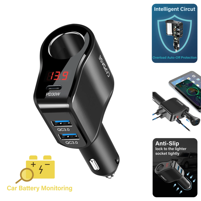 CAPDASE 單插座/3-USB 快速充電車載充電器-PowerHub B2QP45