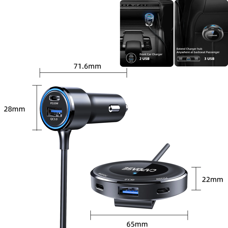 CAPDASE QC 3.0 / PD 3.0 快速充電 5-USB 車載充電器 - Quarterback F98M