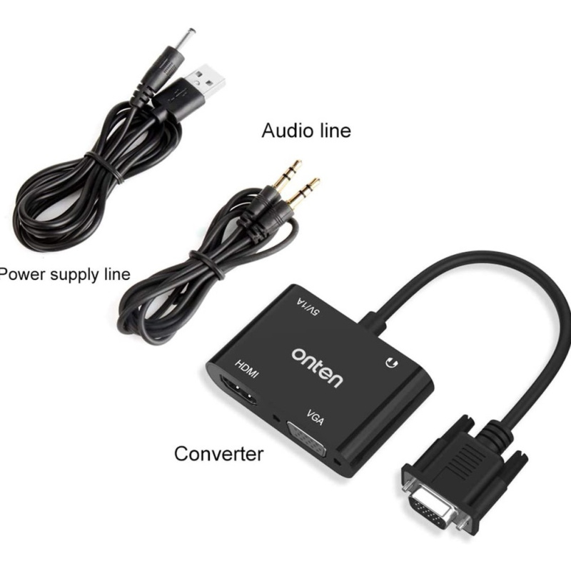 Onten VGA to HDMI + VGA with Audio Adapter and DC 5V1A Power Supply Port OTN-5138HV