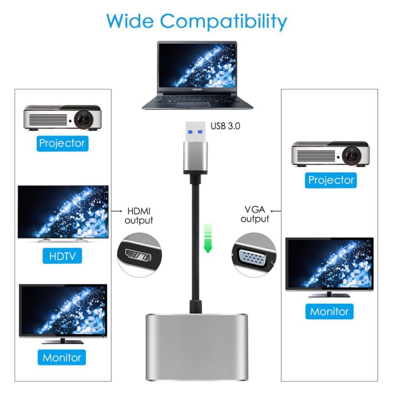 Onten USB 3.0 to HDMI + VGA Adapter (Plug-and-play) OTN-5201B