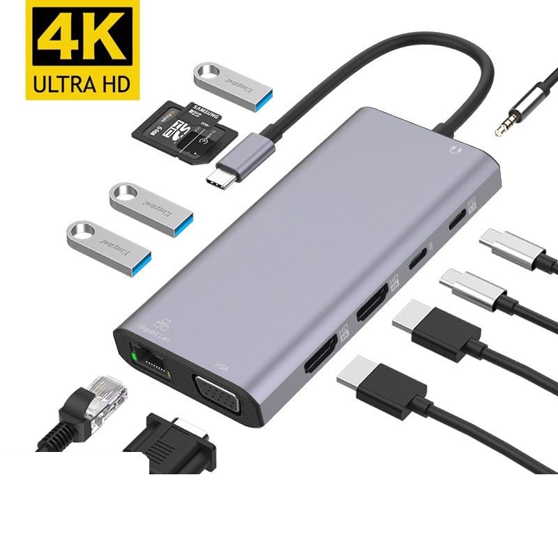 Onten 12 IN 1 Type-C Multi-Function Dock Station Dual HDMI 4K OTN-UC601