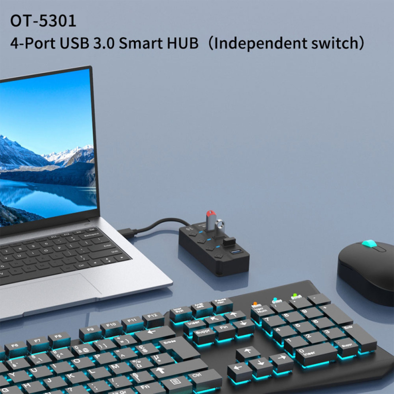Onten USB3.0 to USB3.0 x 4 Ports Hub with on / off switch and DC 5V Power Supply Port OTN-5301