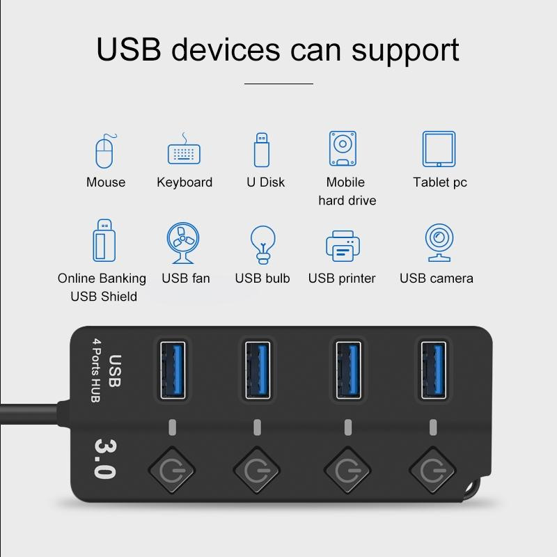 Onten USB3.0 to USB3.0 x 4 Ports Hub with on / off switch and DC 5V Power Supply Port