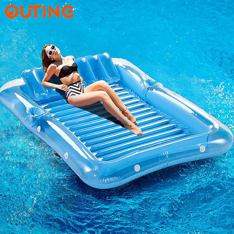 充氣水上雙人浮床 泳池沙灘成人漂浮墊帶枕頭位 夏季海上旅行水上活動浮排
