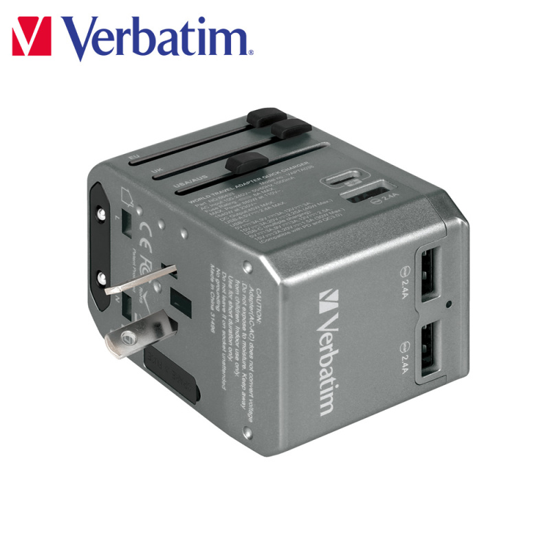 【原裝行貨 一年保養】Verbatim 4 端口 45W PD & QC 通用旅行適配器(#66433)