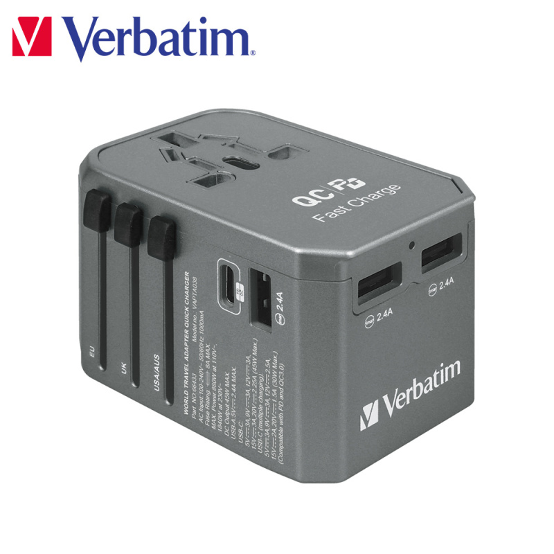 【原裝行貨 一年保養】Verbatim 4 端口 45W PD & QC 通用旅行適配器(#66433)