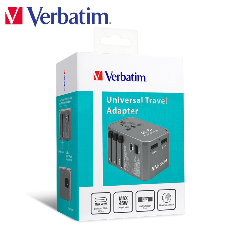 【原裝行貨 一年保養】Verbatim 4 端口 45W PD & QC 通用旅行適配器(#66433)