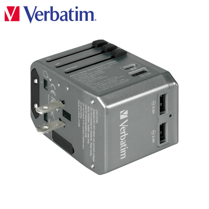 【原裝行貨 一年保養】Verbatim 4 端口 45W PD & QC 通用旅行適配器(#66433)