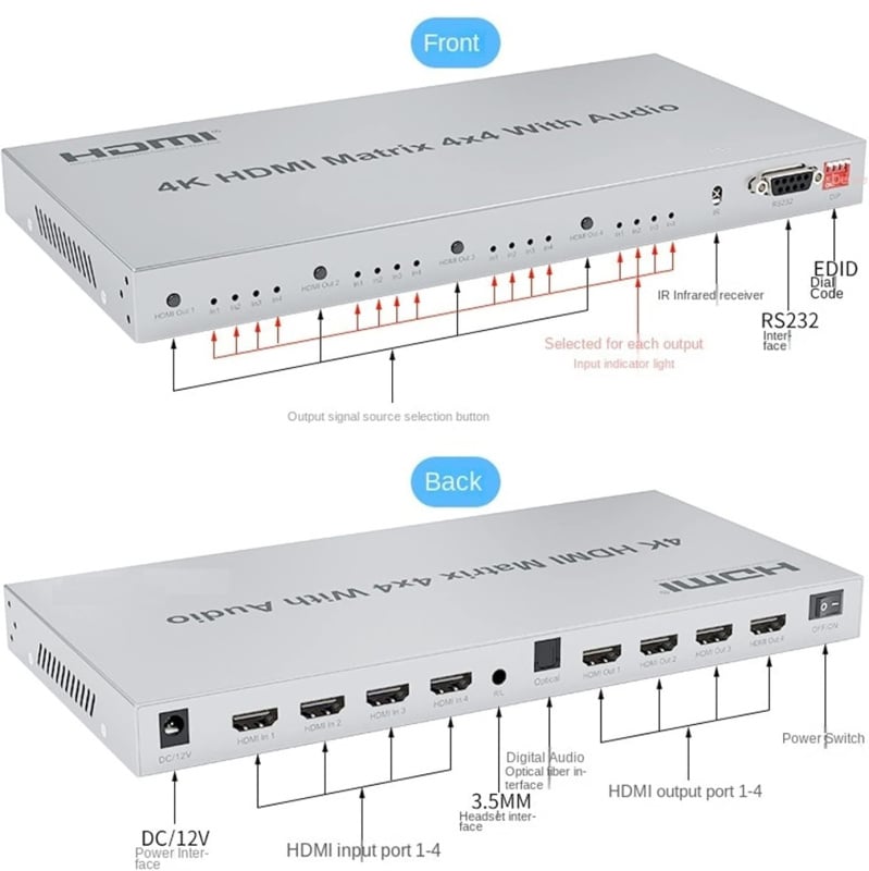 HDMI Matrix 4 x 4  support 4K 3D High-Definition Multimedia Interface Box