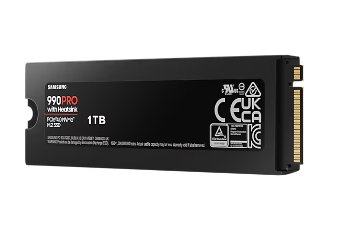 SAMSUNG 990 PRO PCIe 4.0 NVMe M.2 固態硬碟 1TB ( 含散熱片 ) (MZ-V9P1T0CW)