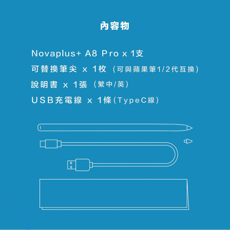Novaplus A8 Pro最新旗艦iPad繪圖手寫筆：首創簡報上下鍵、側邊實體橡皮擦、全球唯一雙充電"聖誕限定優惠"