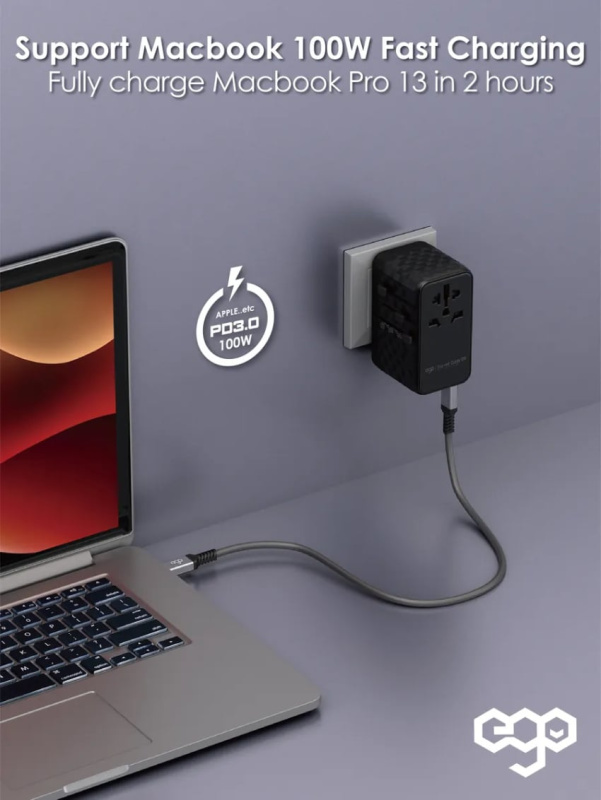 EGO 120W Travel 氮化鎵Pro 4USB 旅行轉換插頭